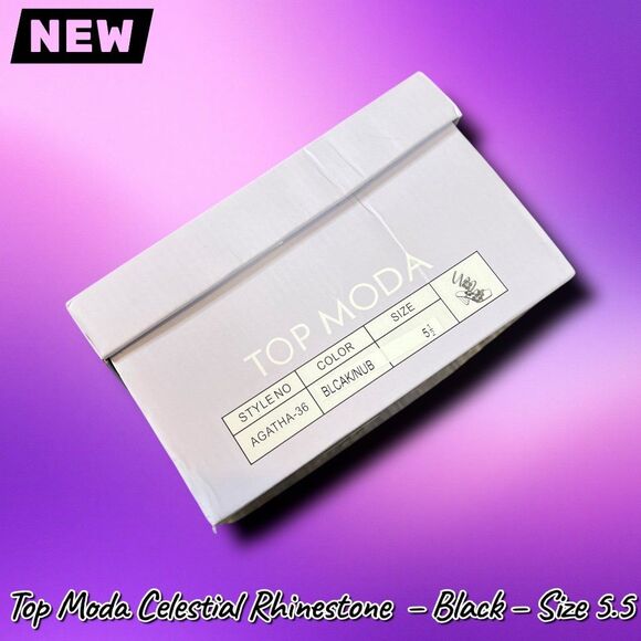 New in Box Top Moda Celestial Rhinestone Flower Wrap-Up Heels – Black – Size 5.5 - Picture 5 of 7